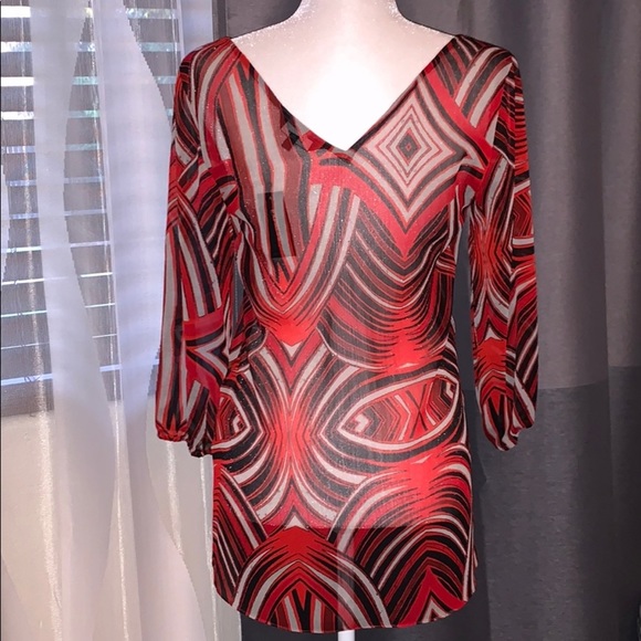 🌹NWT! Express Red Sheer Blouse - Picture 7 of 16